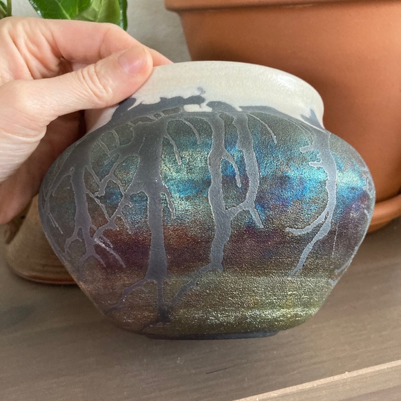 Vintage Raku Iridescent Wide Mouth Ceramic Vase - Picture 8 of 8